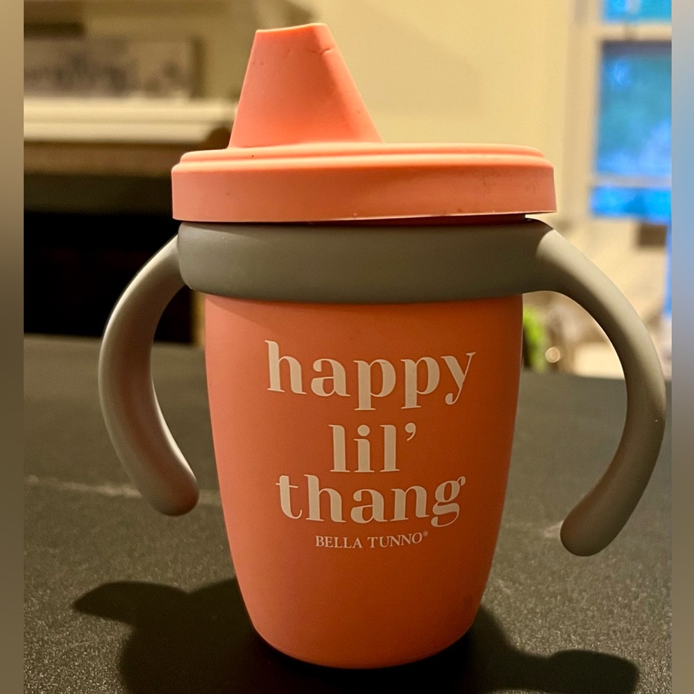 Bella Tunno Coral 'Happy Lil' Thang' Training Cup with Gray Handles.